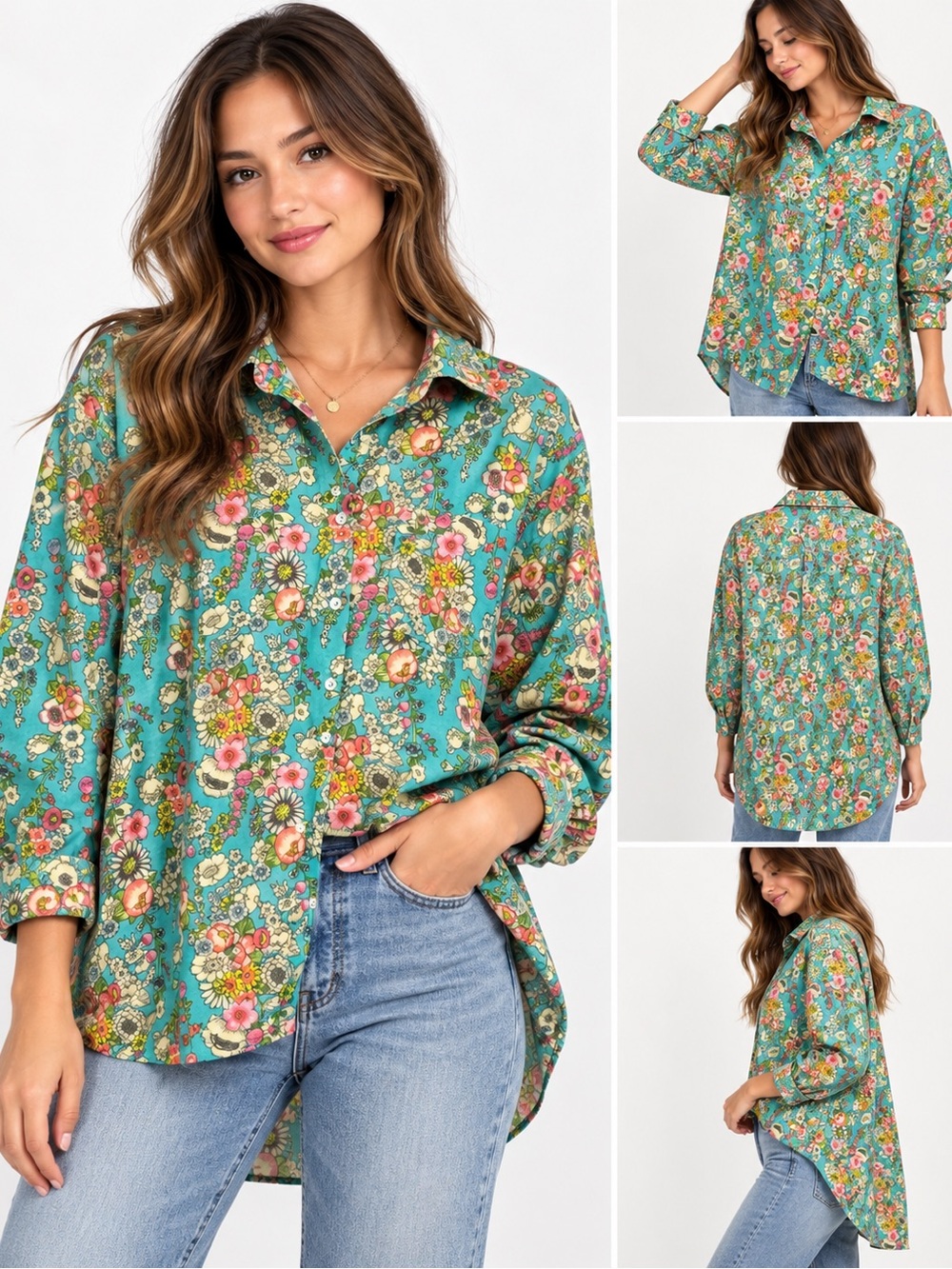 NATURAL LIFE Teal Floral Button-Down Shirt